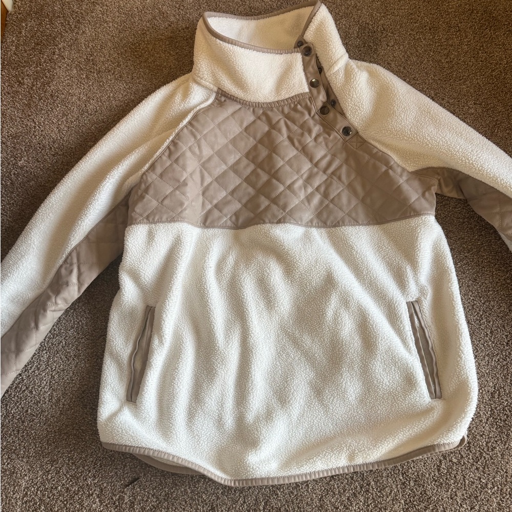 Abercrombie & Fitch Cream Fleece Pullover with Taupe Trim